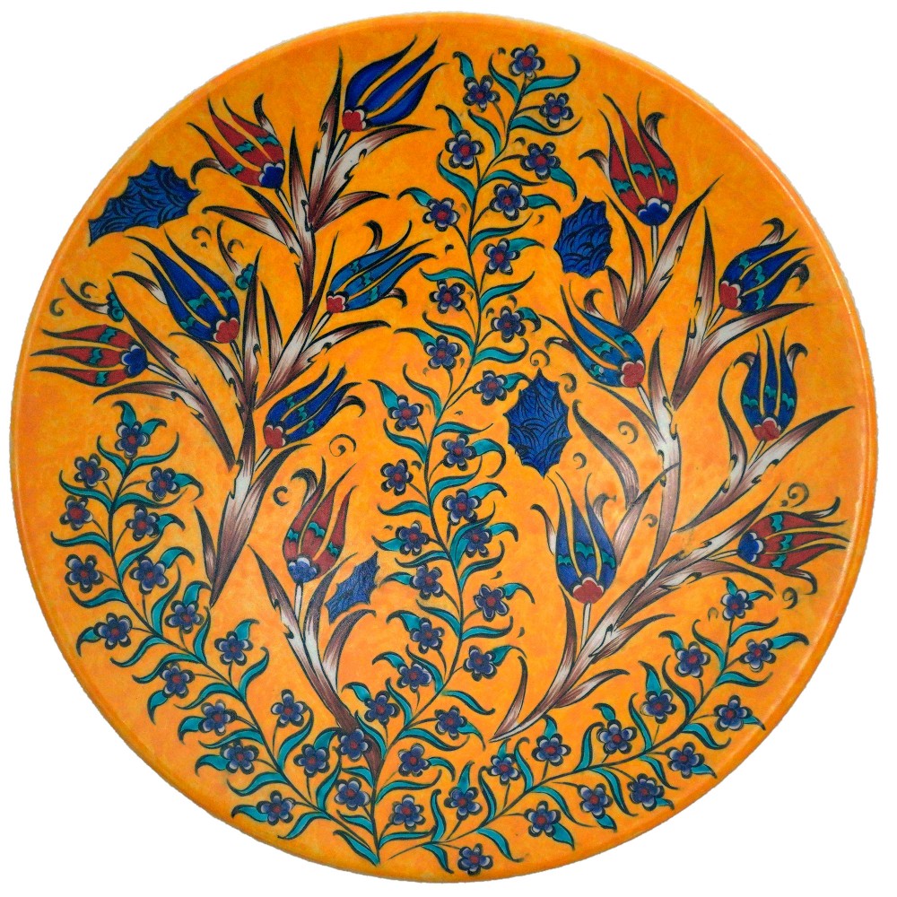 Papatya & Lale Desenli Sarı Tabak