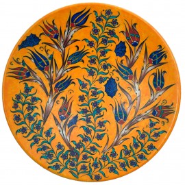 Papatya & Lale Desenli Sarı Tabak