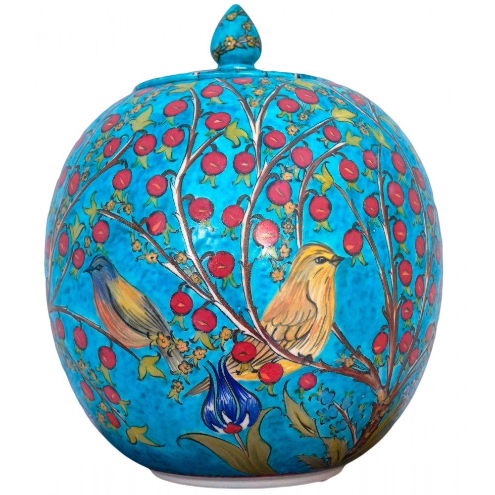 Nar & Kuş Desenli  Küre Kavanoz